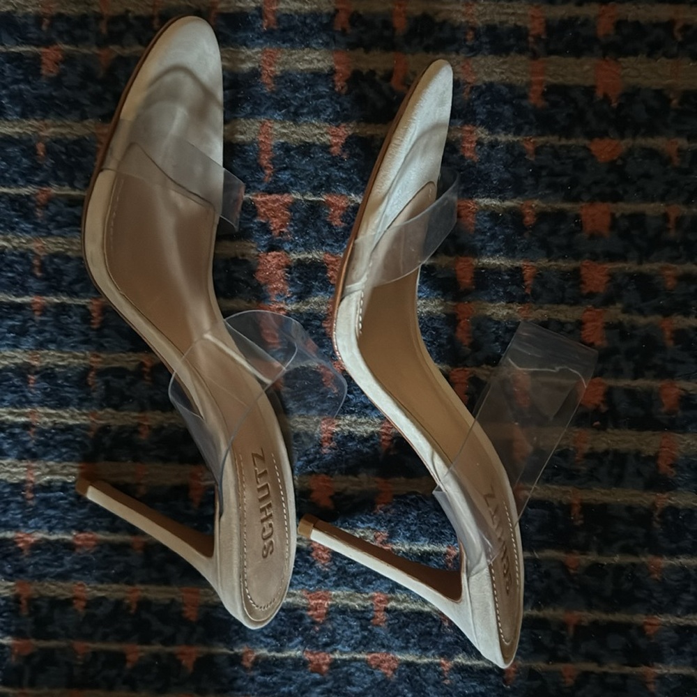$130‎ Schutz Ariella Clear / Beige Sandal In Oyster ( 7 ) - Picture 4 of 6